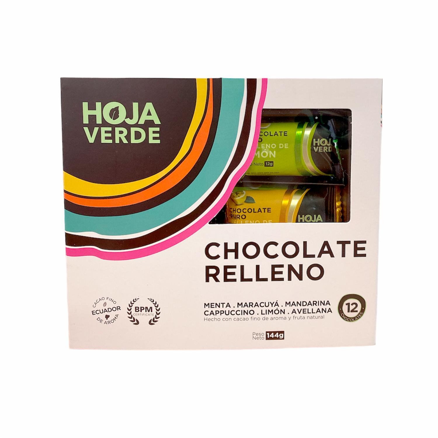 Chocolate En Barra Puro Rellenas Varios Sabores HOJA VERDE Pack 12 X 12 G