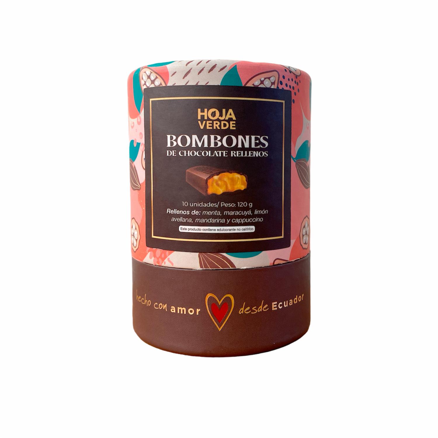 Bombones De Chocolate Puro Rellenos Varios Sabores HOJA VERDE Pack 10 X 12 G