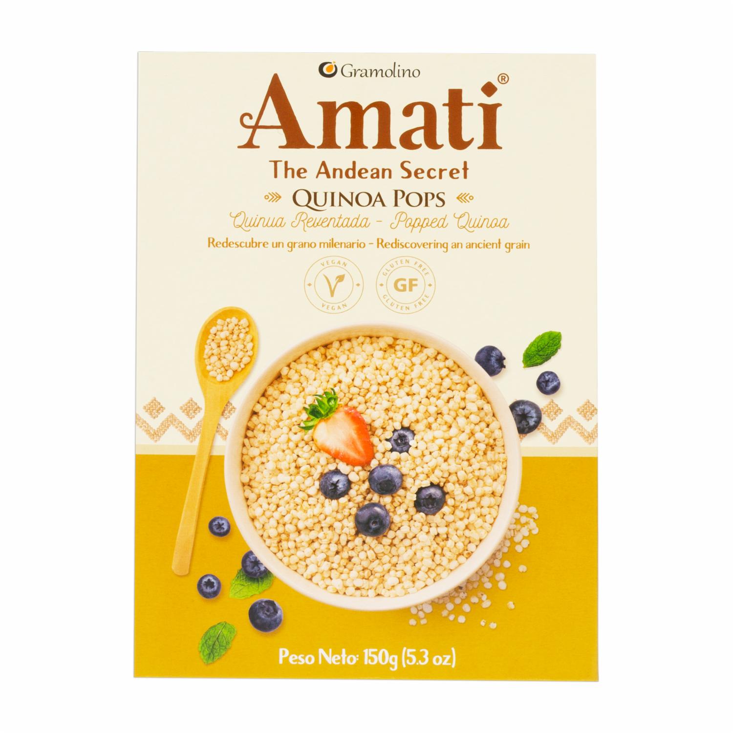 Quinoa Pops Con Panela Vegano Sin Gluten AMATI THE ANDEAN SECRET 150 G