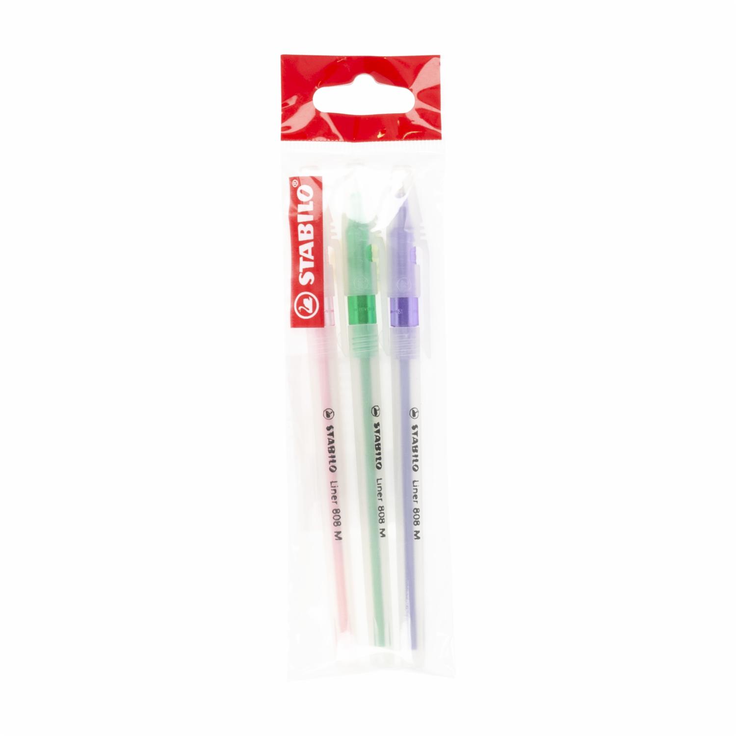 Bolígrafo Liner Verde Violeta Y Rosado STABILO Ecopack 3 Uds