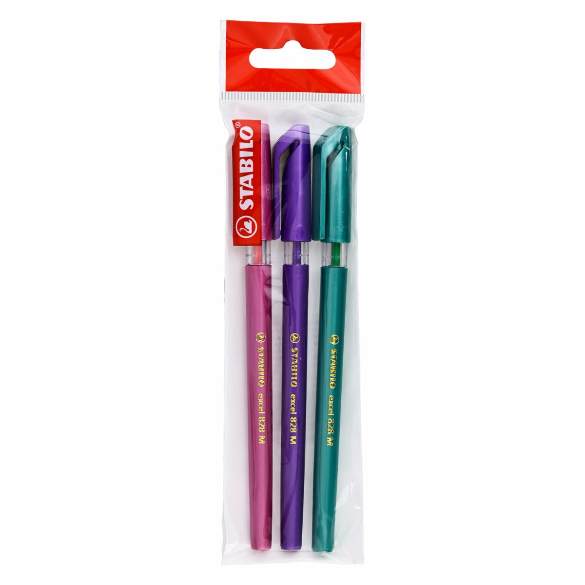 Bolígrafo Excel Verde, Violeta Y Rosado 828M STABILO Ecopack 3 Uds