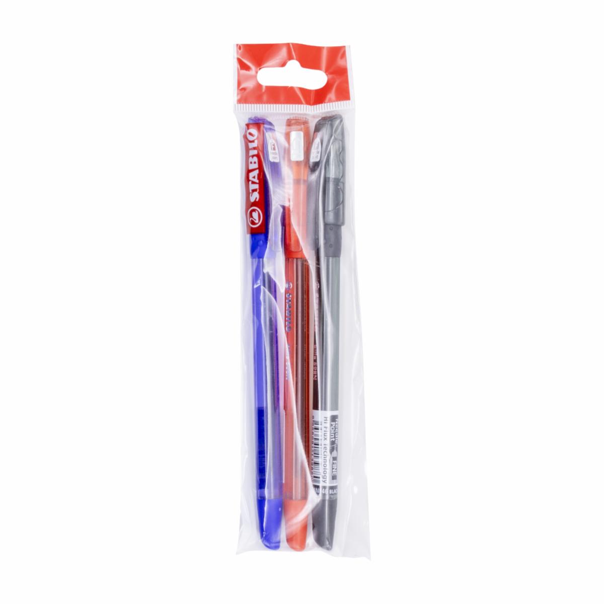 Bolígrafo Bille Azul Negro Y Rojo STABILO Ecopack 3 Uds