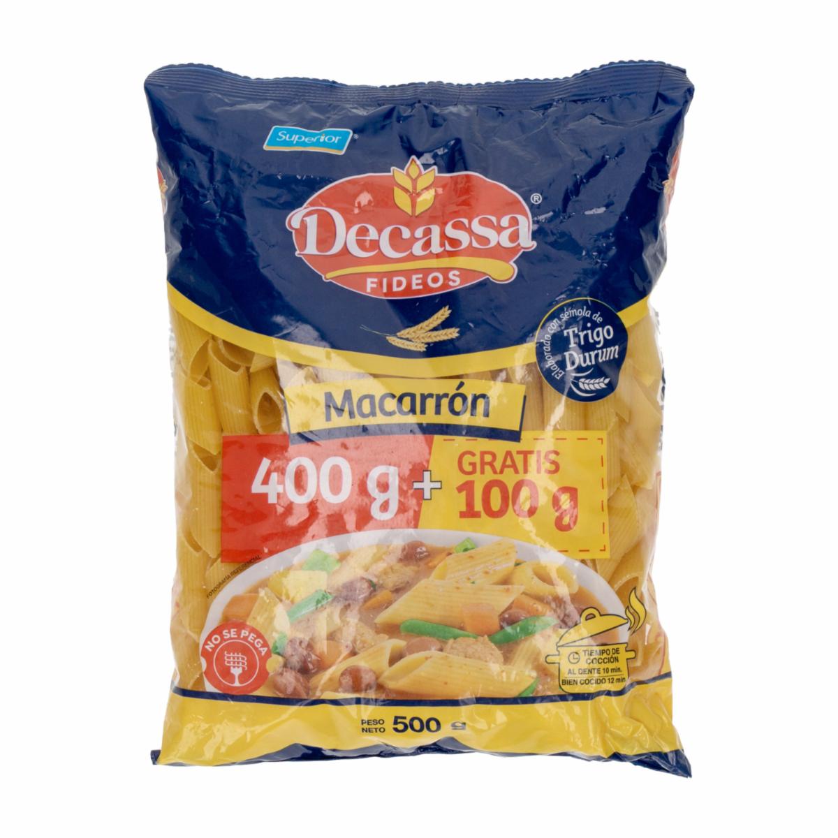 Fideos Macarrón DECASSA 500 G