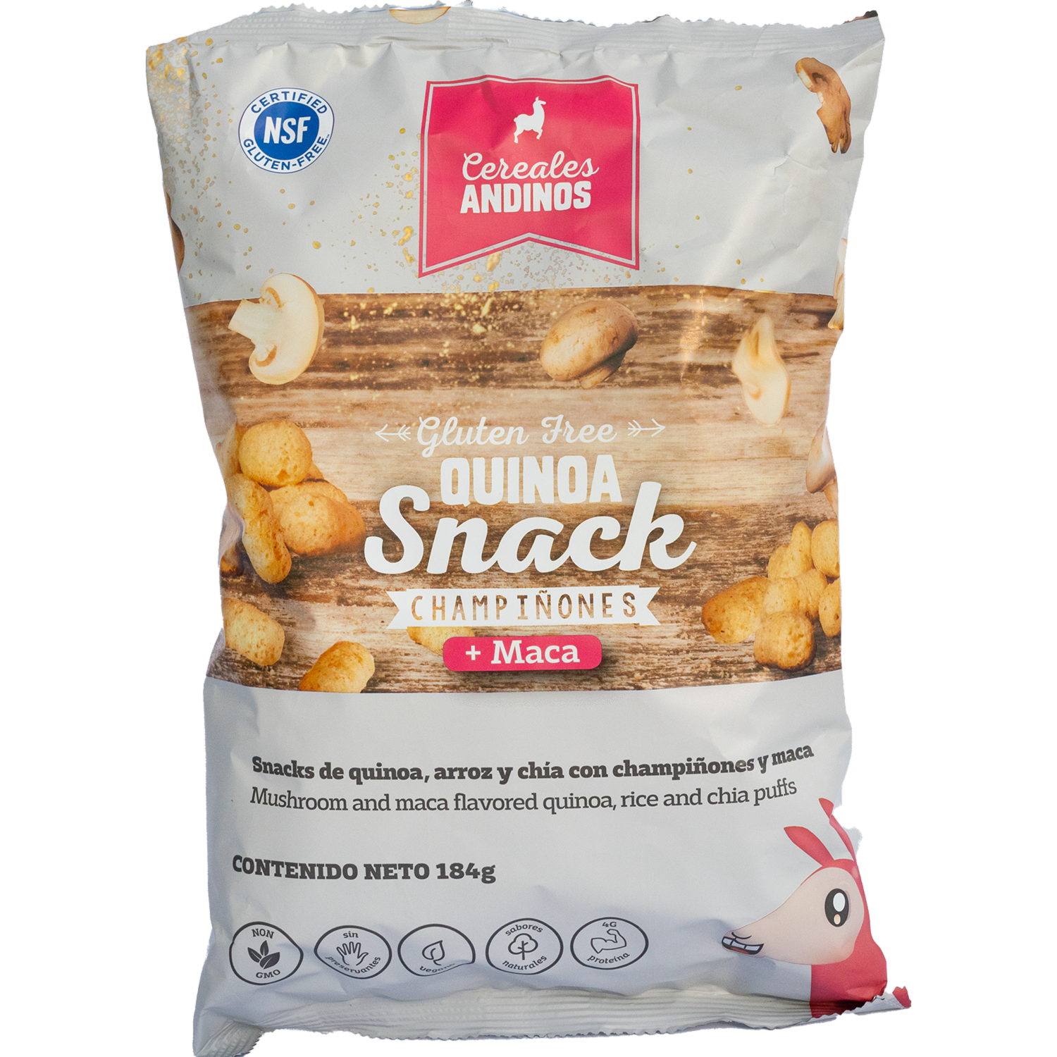 Quinoa Snack Champiñones Con Arroz, Chía + Maca Libre De Gluten CEREALES ANDINOS 184 G