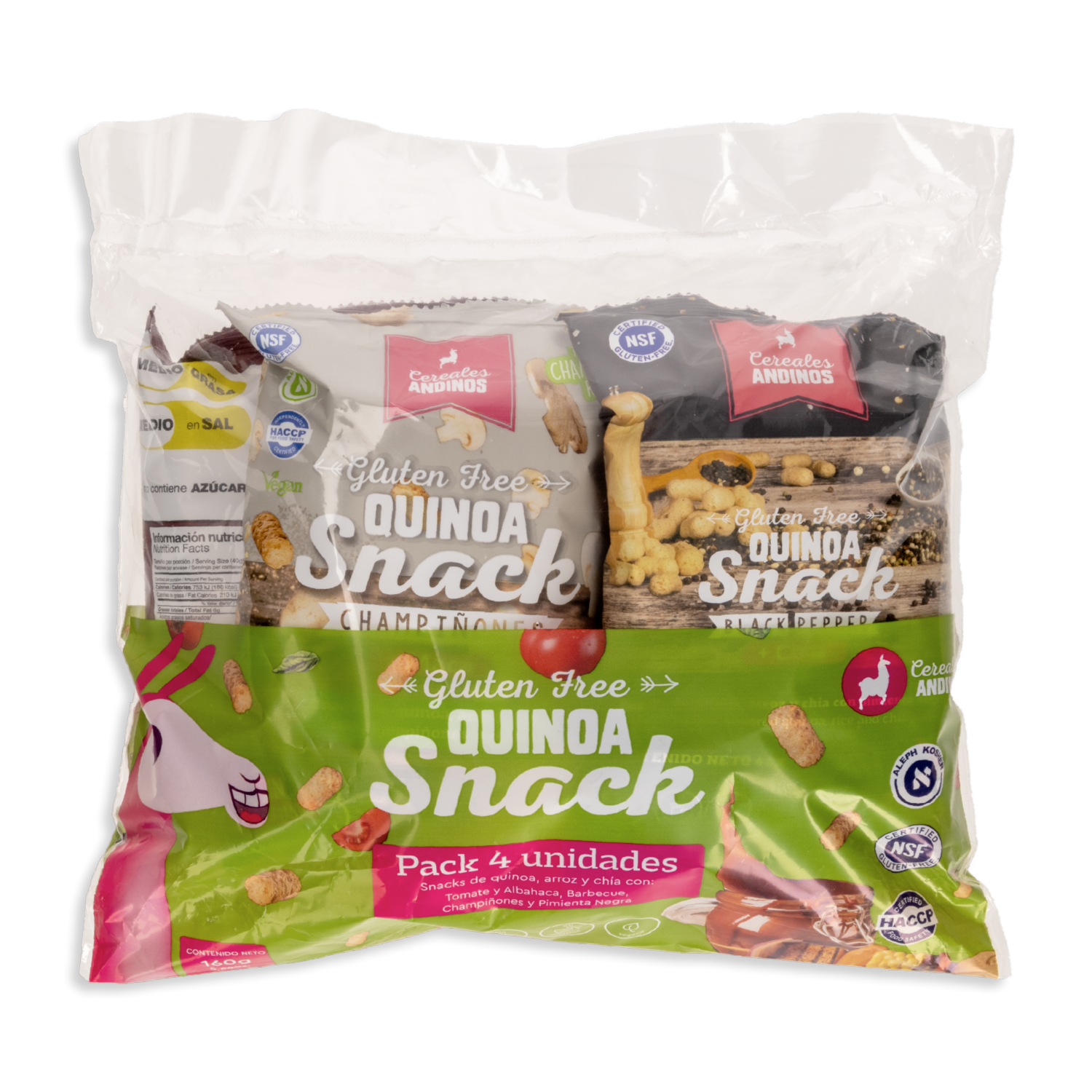 Quinoa Snack Con Arroz + Chía Sabores Surtidos Libre De Gluten CEREALES ANDINOS Four Pack X 40 G