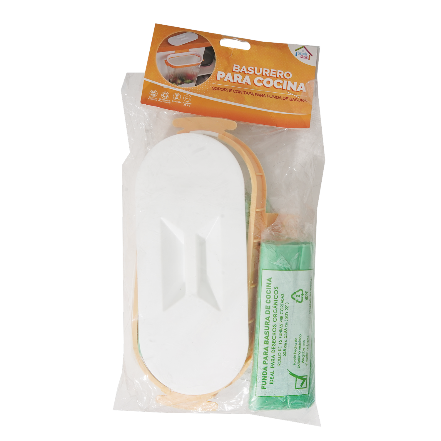 Fundas Para Basura Más Basurero Para Cocina PLASTIC HOUSE 4 Unidades
