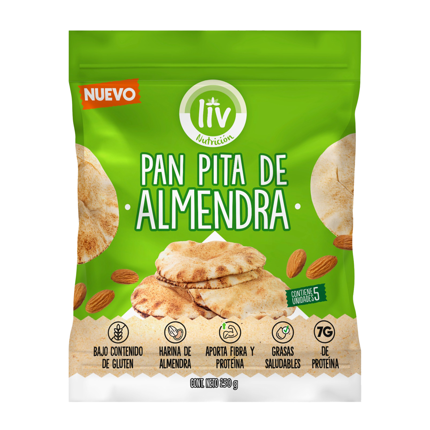 Pan Pita Integral De Almendra LIV NUTRICIÓN 250 G