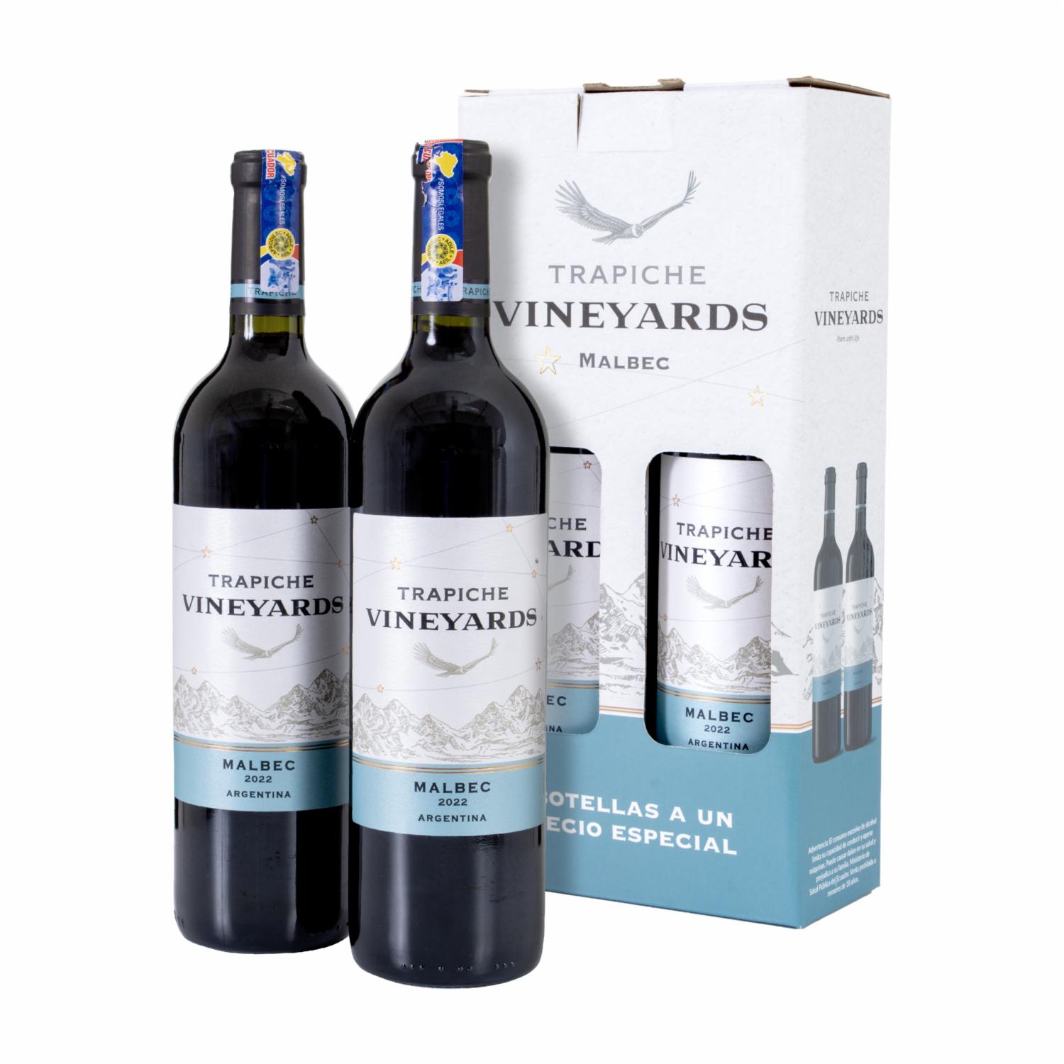 Vino Tinto Vineyards Malbec Trapiche Pack 2 X 750 Ml