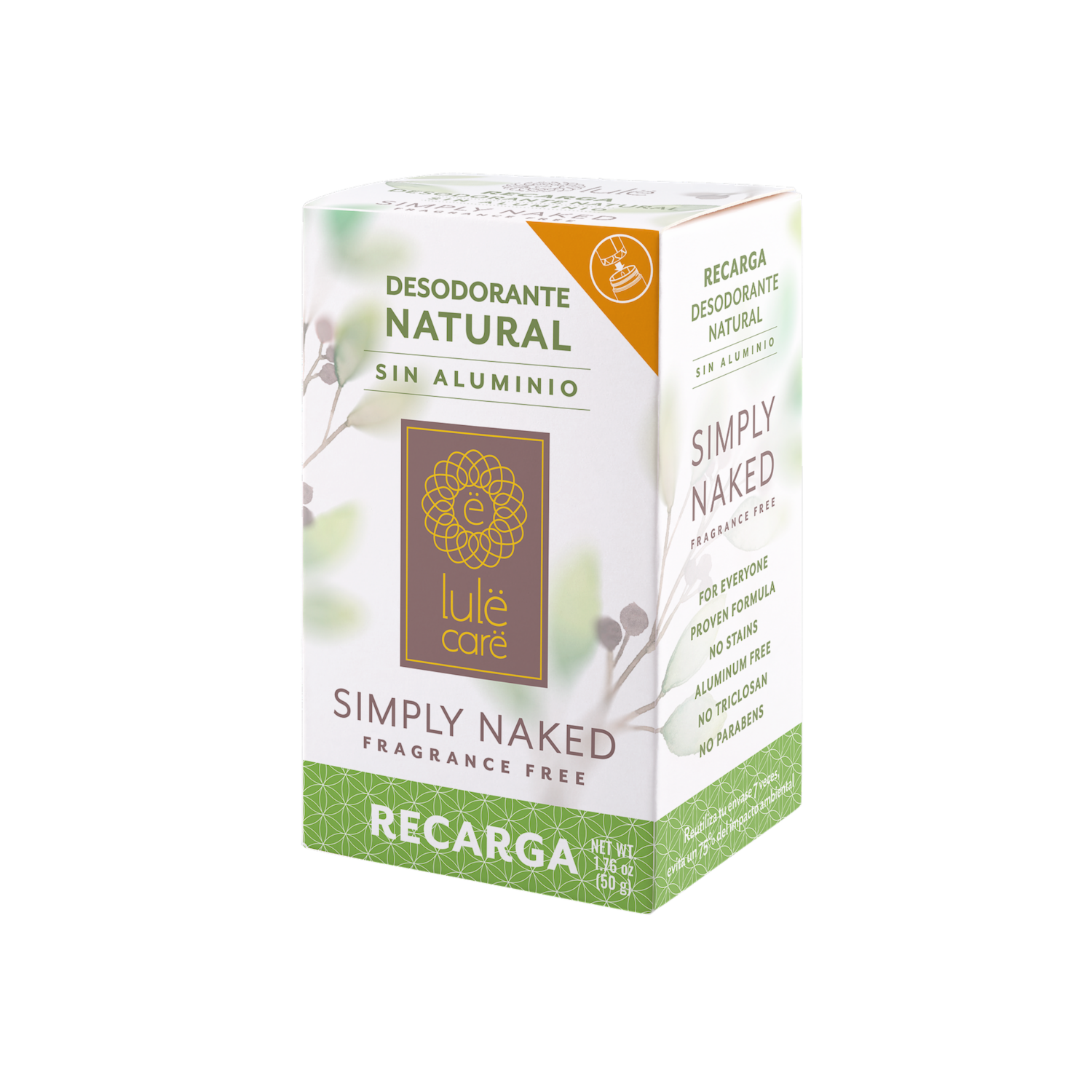 Desodorante En Barra Natural Sin Aluminio Simply Naked Fragance Free Recarga LULË CARË 50 G