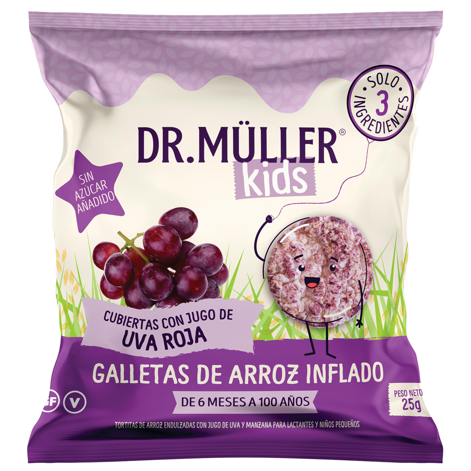 Galletas De Arroz Inflado Kids Cubiertos Con Jugo De Uva Roja DR. MÜLLER 25 G