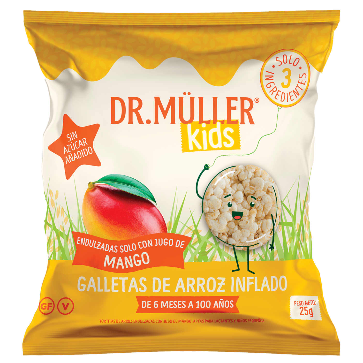 Galletas De Arroz Inflado Kids Endulzados Con Jugo De Mango DR. MÜLLER 25 G