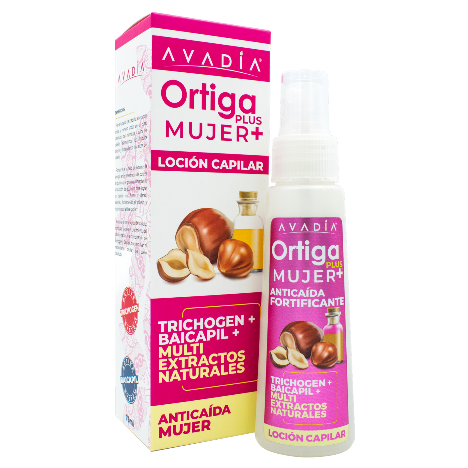 Loción Capilar Tónico Capilar Ortiga Plus Mujer  Leche De Almendras, Seda Y Keratina AVADÍA 75 Ml