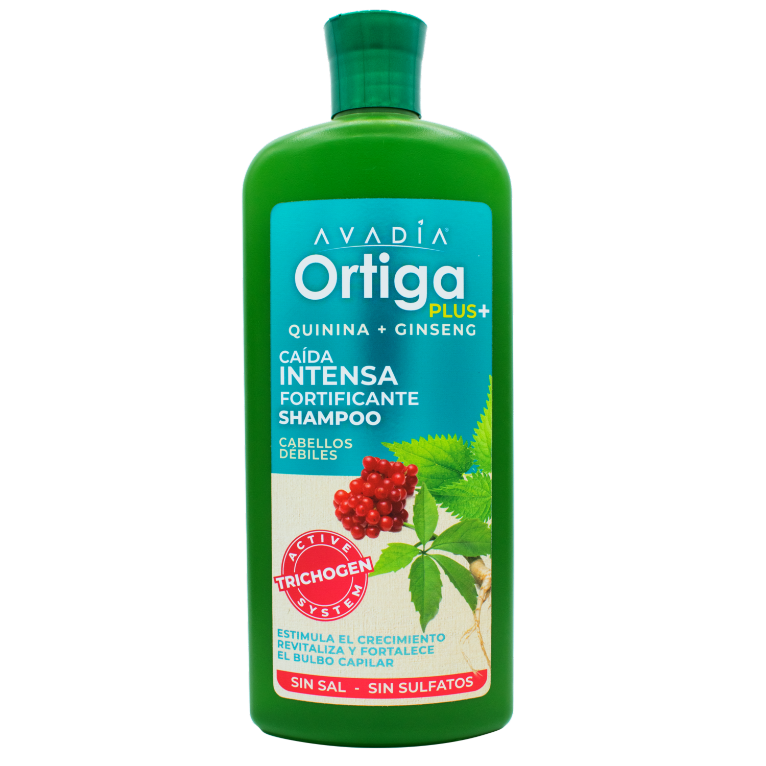 Shampoo De Cabello Ortiga Plus Anticaída Fortificante Trichogen, Ortiga, Quinina Y Ginseng AVADÍA 800 Ml