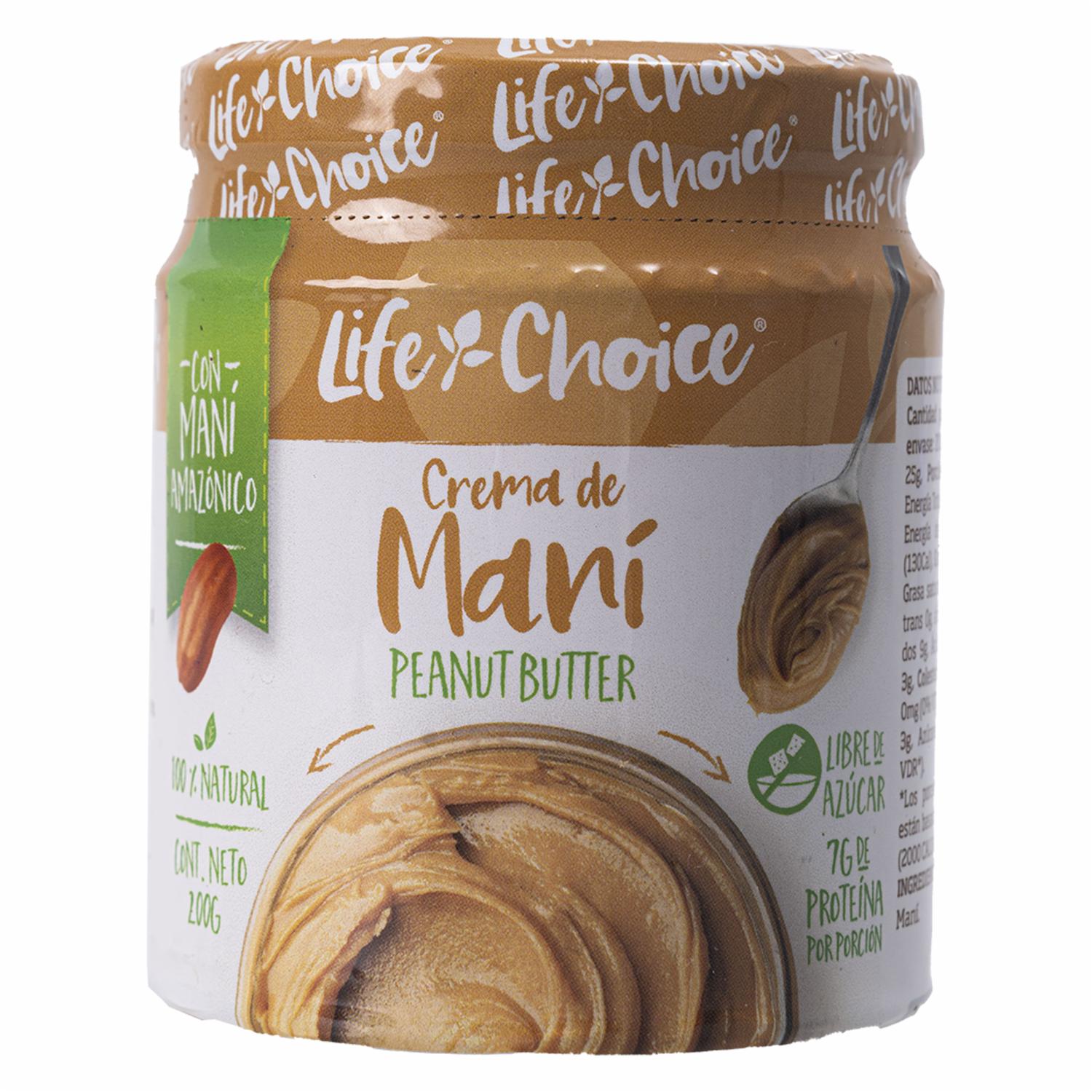 Crema De Maní Sin Azúcar LIFE CHOICE Frasco