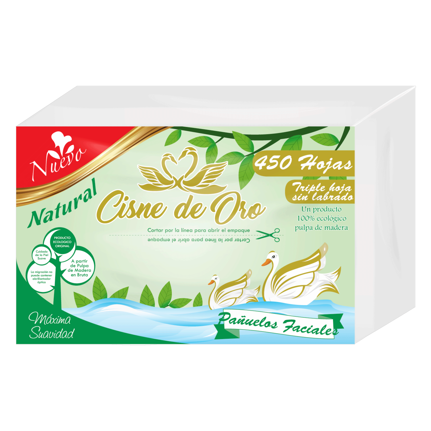 Pañuelos Faciales Máxima Suavidad Triple Hoja Sin Labrado CISNE DE ORO X 450 Uds