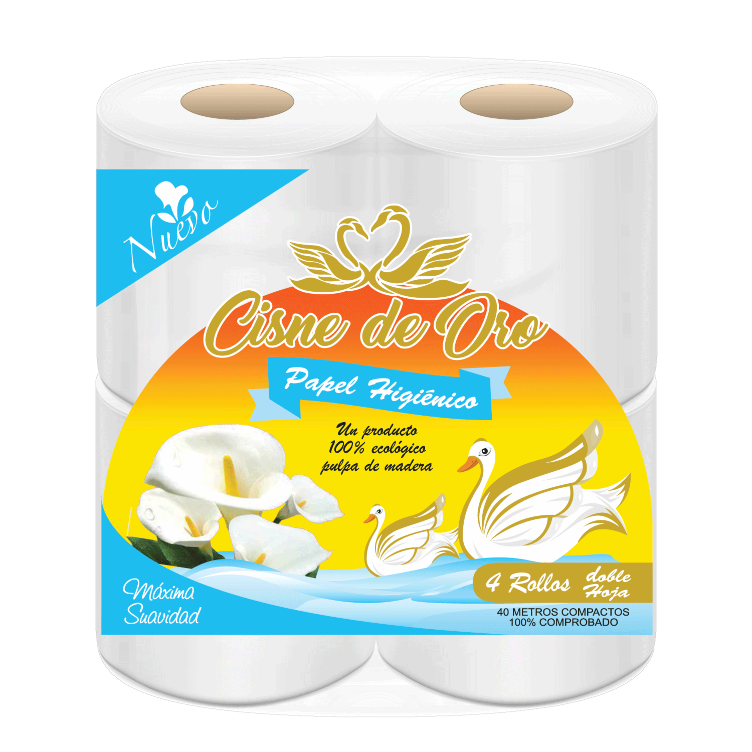 Papel Higiénico Máxima Suavidad Doble Hoja CISNE DE ORO 4 Rollos