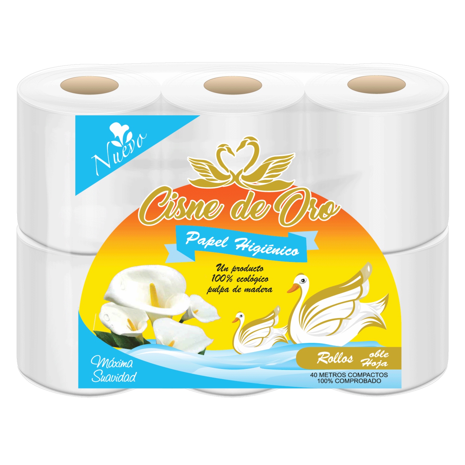Papel Higiénico Máxima Suavidad Doble Hoja CISNE DE ORO 12 Rollos