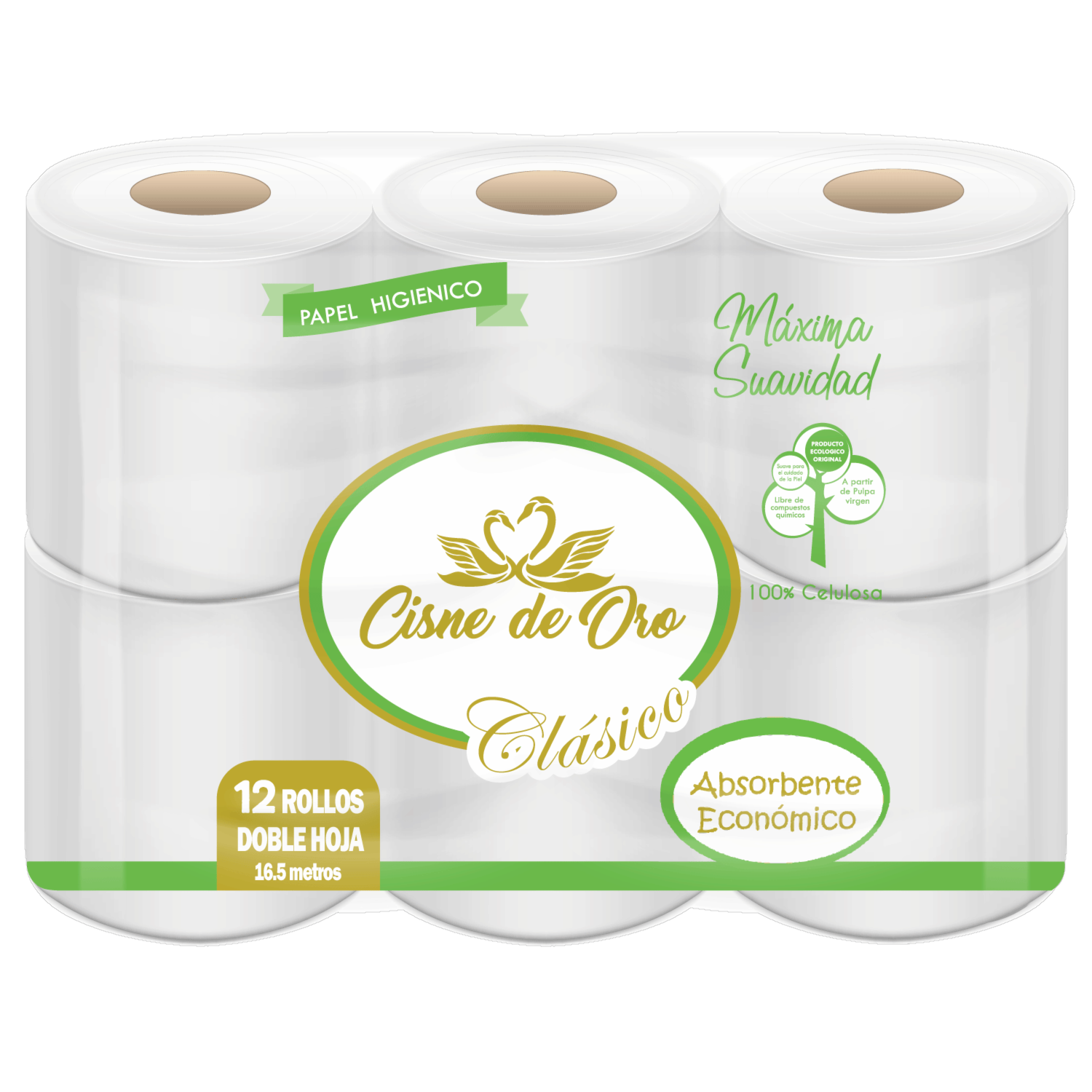 Papel Higiénico Máxima Suavidad Absorbente Doble Hoja CISNE DE ORO 12 Rollos