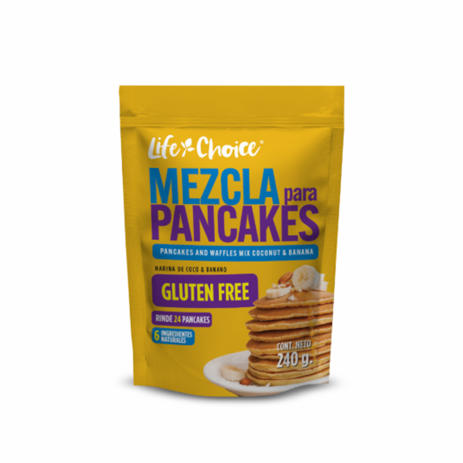 Mezcla Para Pancakes Con Coco Y Banano Sin Gluten LIFE CHOICE 240 G