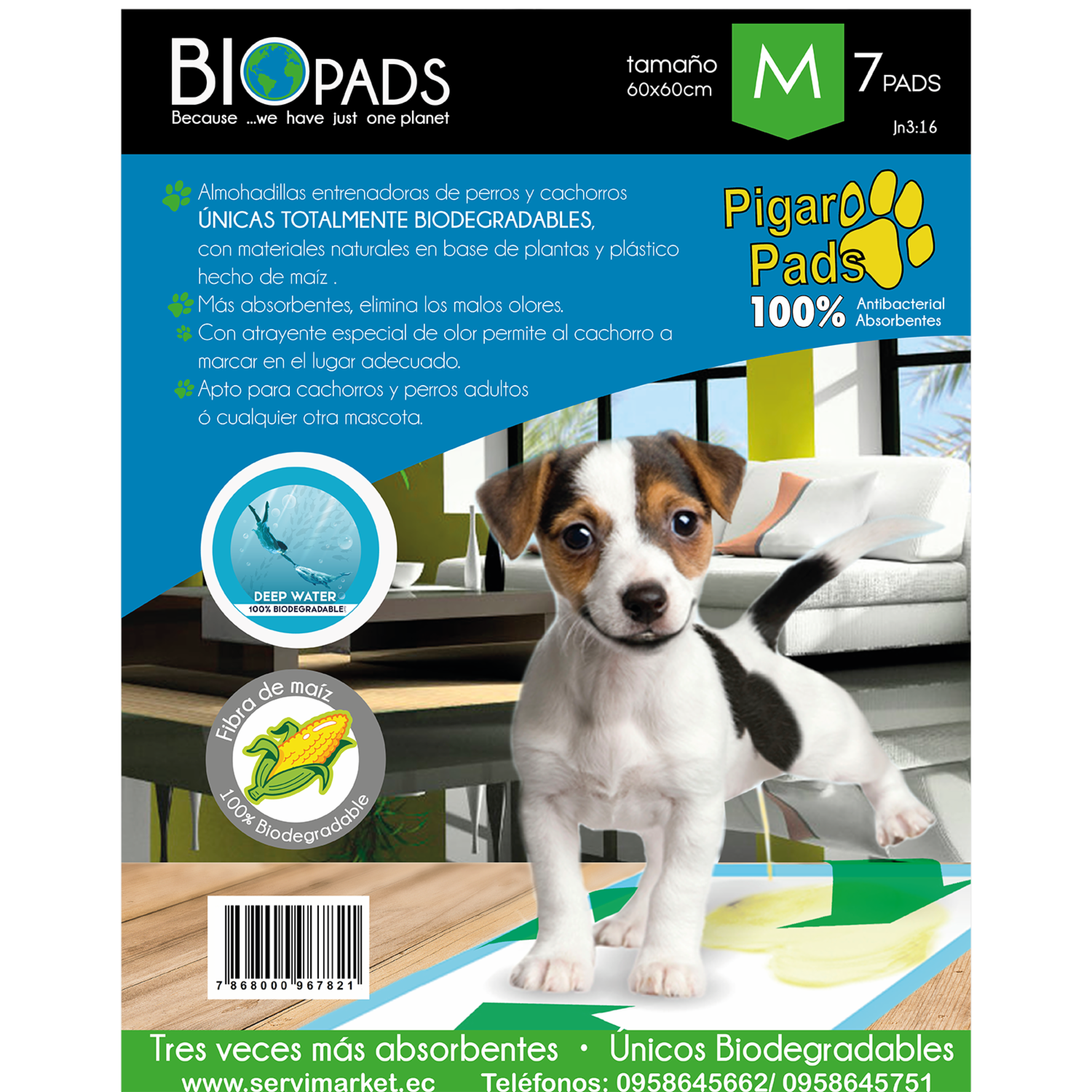 Pads De Mascotas Biodegradable Mediano PIGARO PADS 20Cm X 15 50Cmx6Xcm