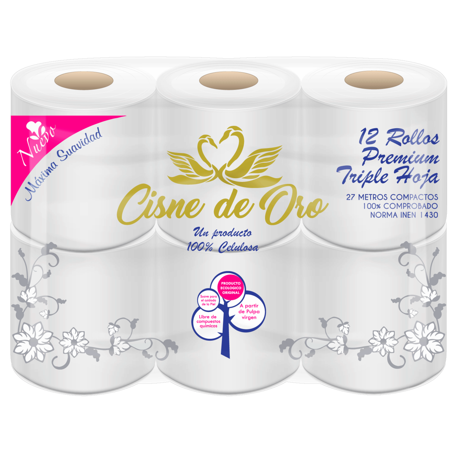Papel Higiénico Máxima Suavidad Premium Triple Hoja CISNE DE ORO 12 Rollos