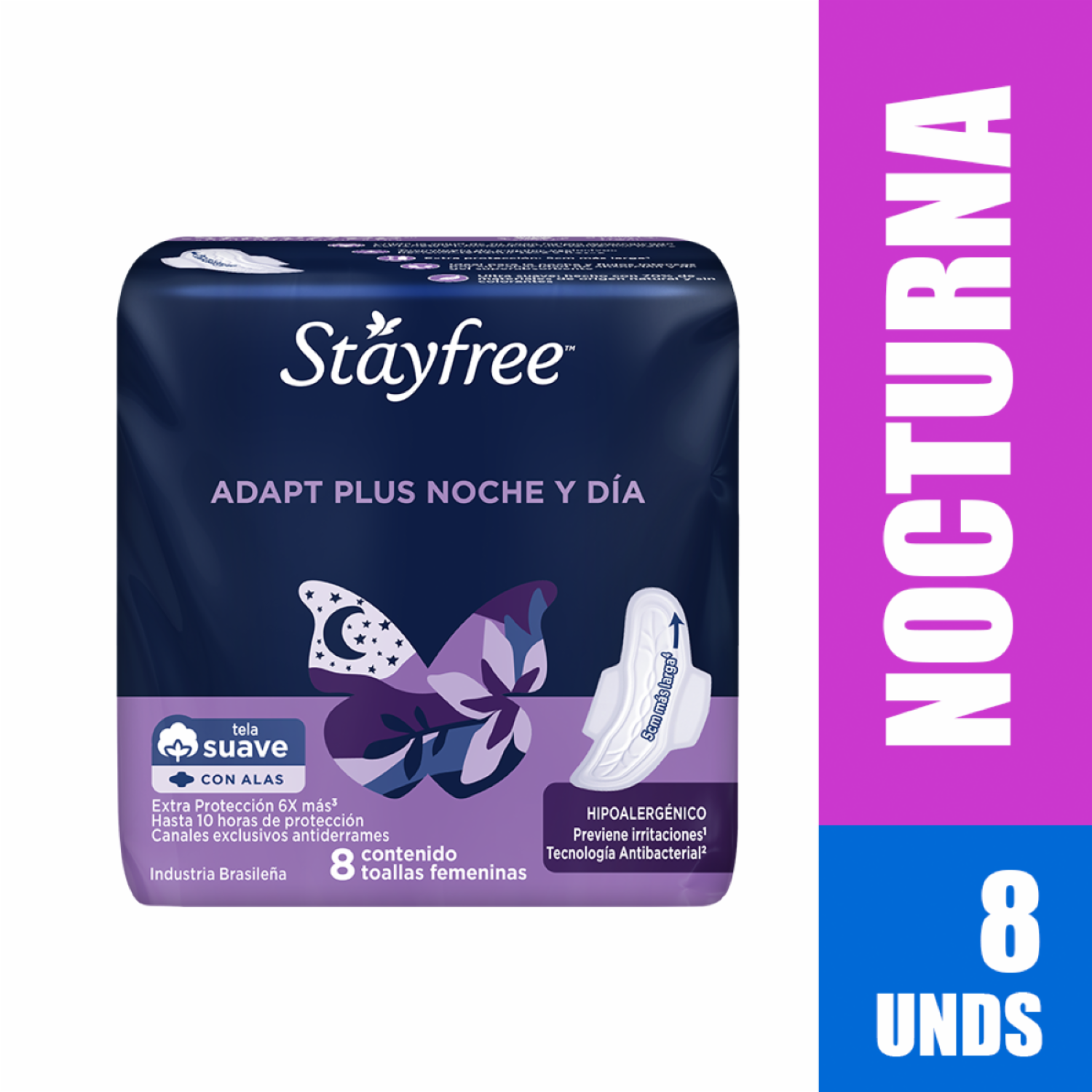 Toallas Femeninas Adapt Plus Noche Y Dia Con Alas STAYFREE 8 U