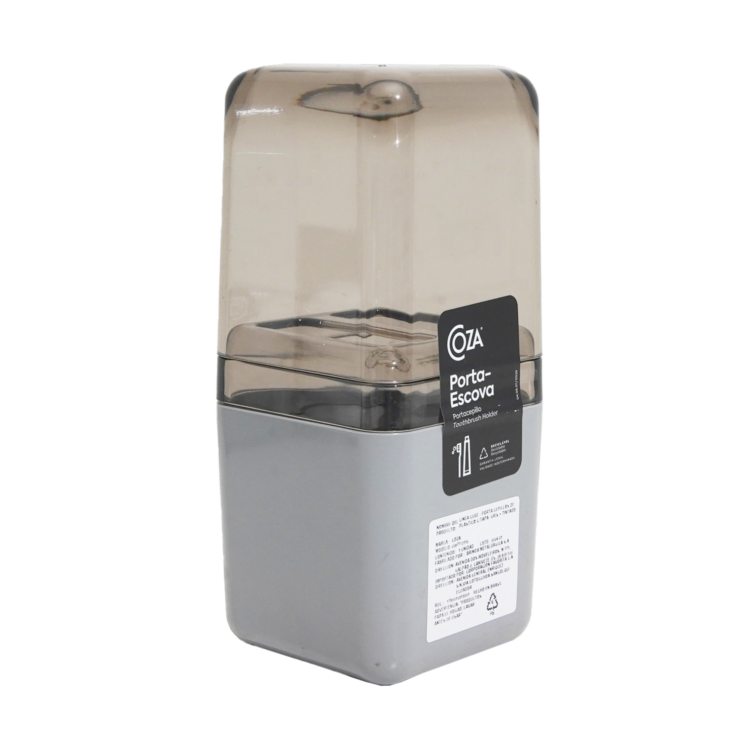 Porta Cepillos Plástico Con Tapa  Gris COZA Unidad