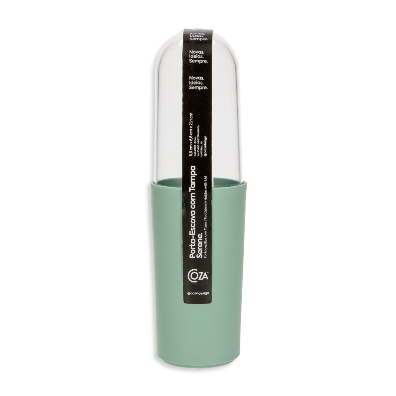 Vaso Porta Cepillos De Dientes De Plástico Con Tapa Color Verde Jade COZA 6,6 x 23,1 Cm