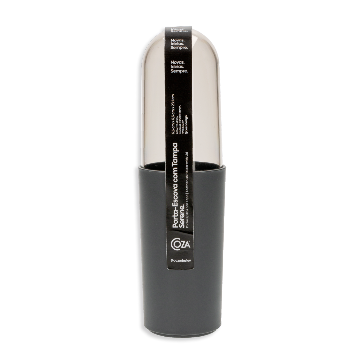 Vaso Porta Cepillos De Dientes De Plástico Con Tapa Color Gris Plomo COZA 6,6 x 23,1 Cm
