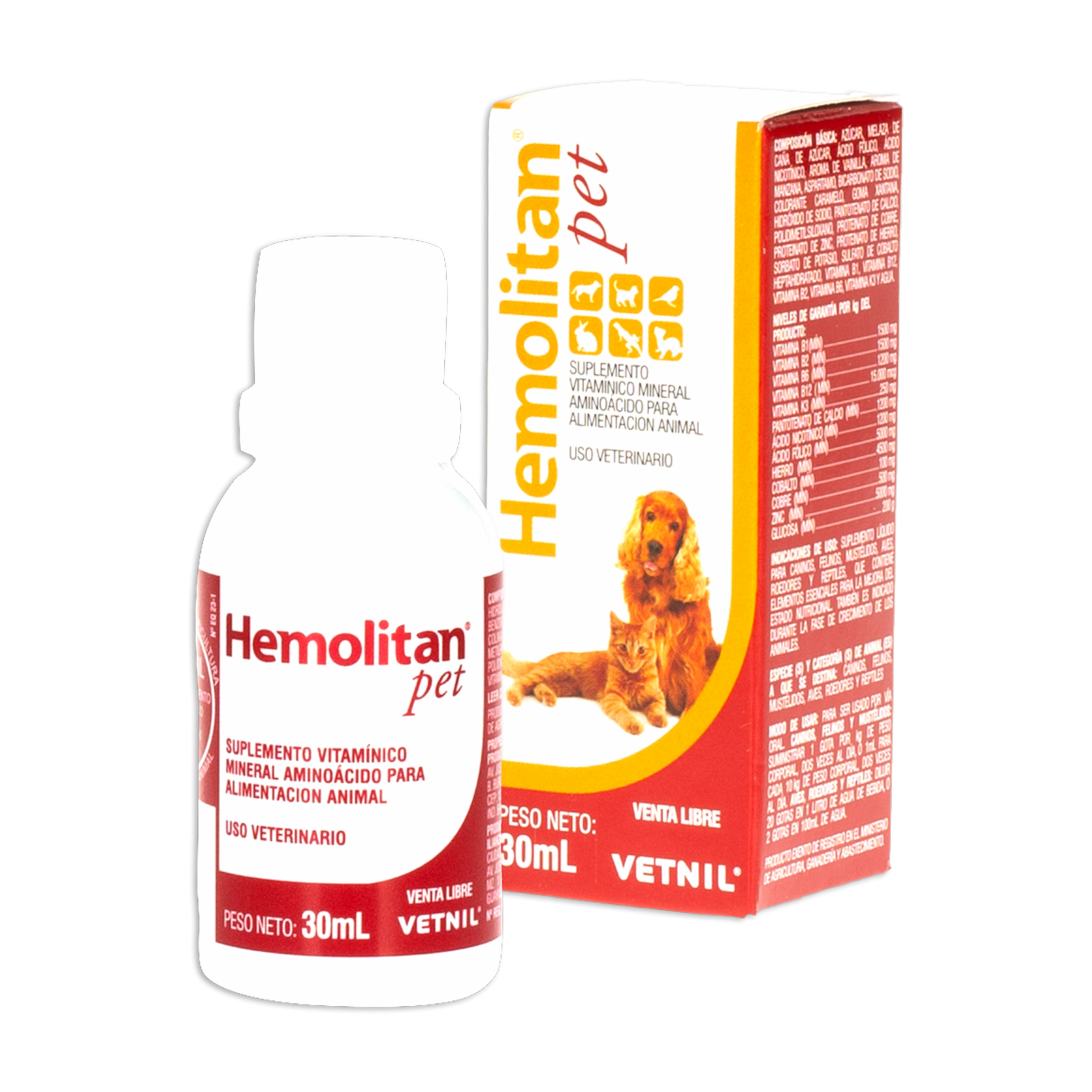 Suplemento Para Mascotas Vitaminico Mineral HEMOLITAN PET 30 Ml