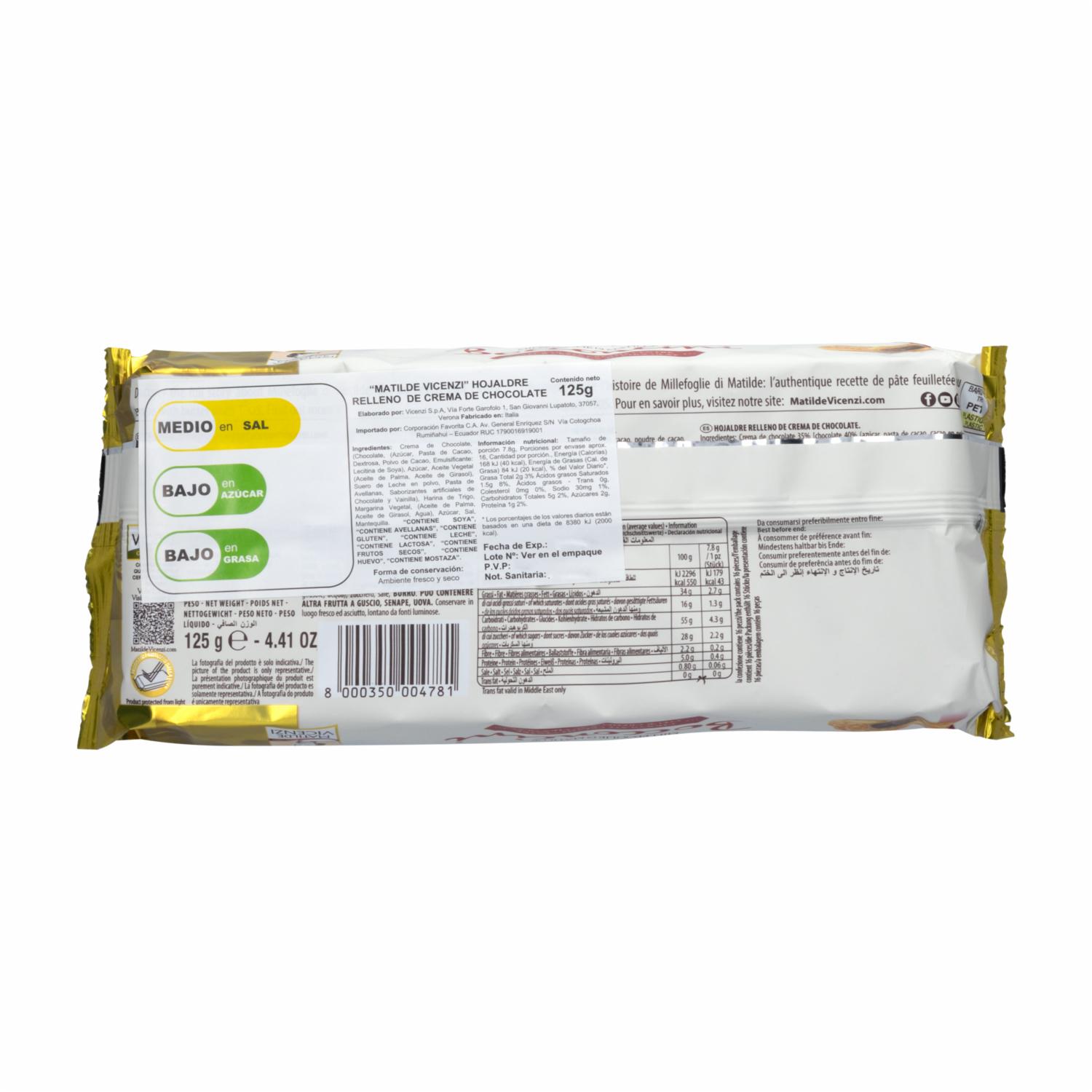 Galleta Hojaldre Relleno De Chocolate MATILDE VICENZI 125 g