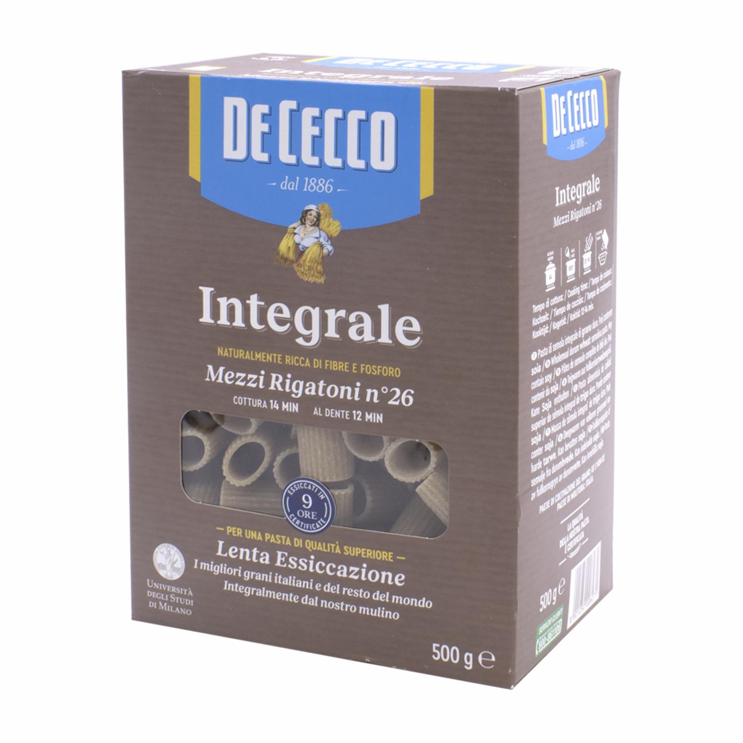 Pasta Integral Mezzi Rigatoni DE CECCO 500 g