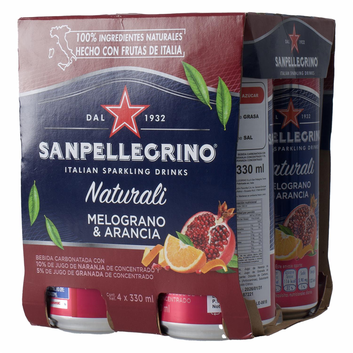 Agua Saborizada Con Naranja Y Granada S.PELLEGRINO 4 X 330 Ml