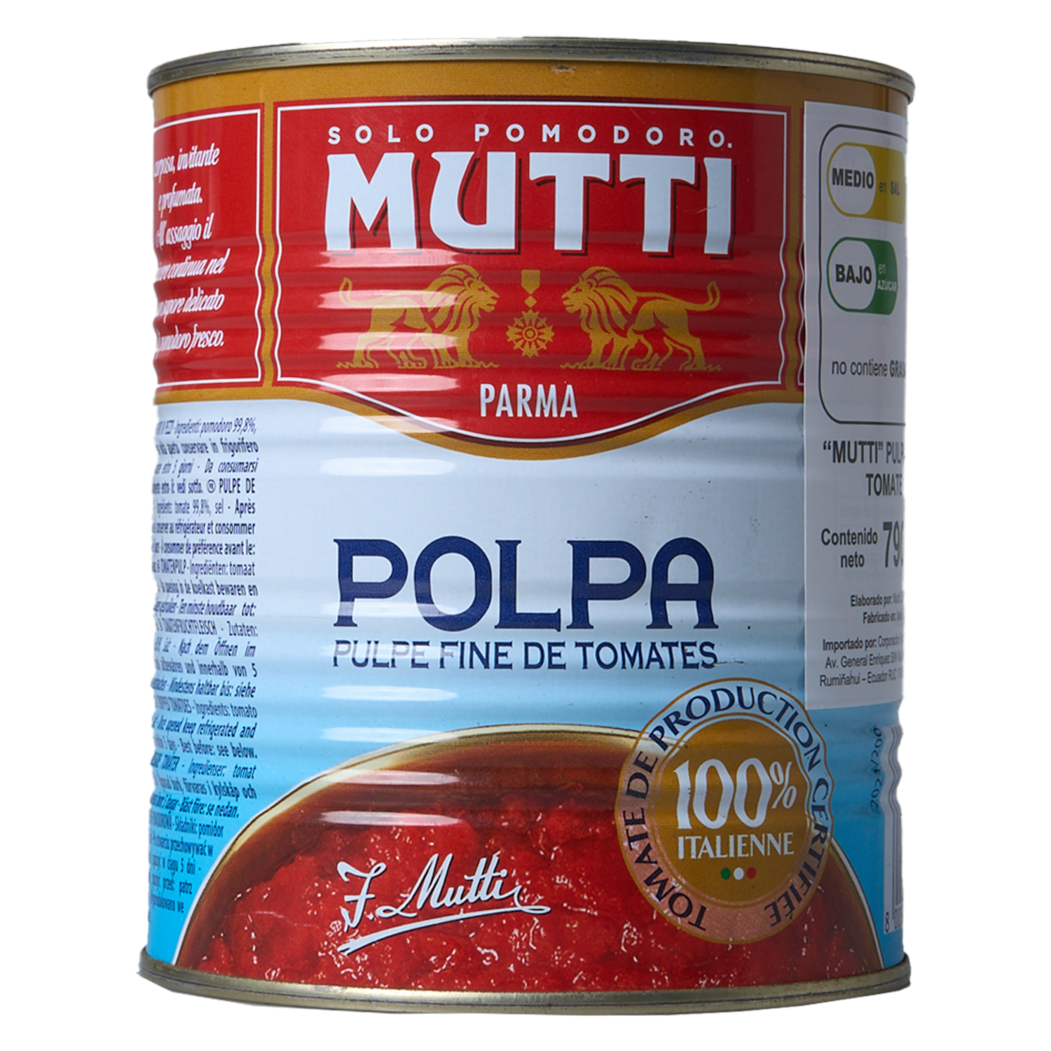 Pulpa De Tomate Bajo En Azúcar MUTTI Lata