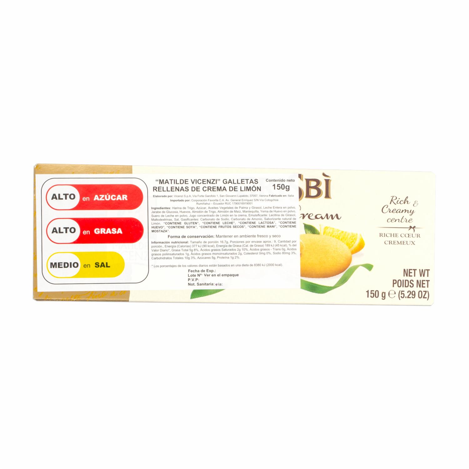 Galleta Rellenas De Crema Limón Sin Gluten MATILDE VICENZI 150 G