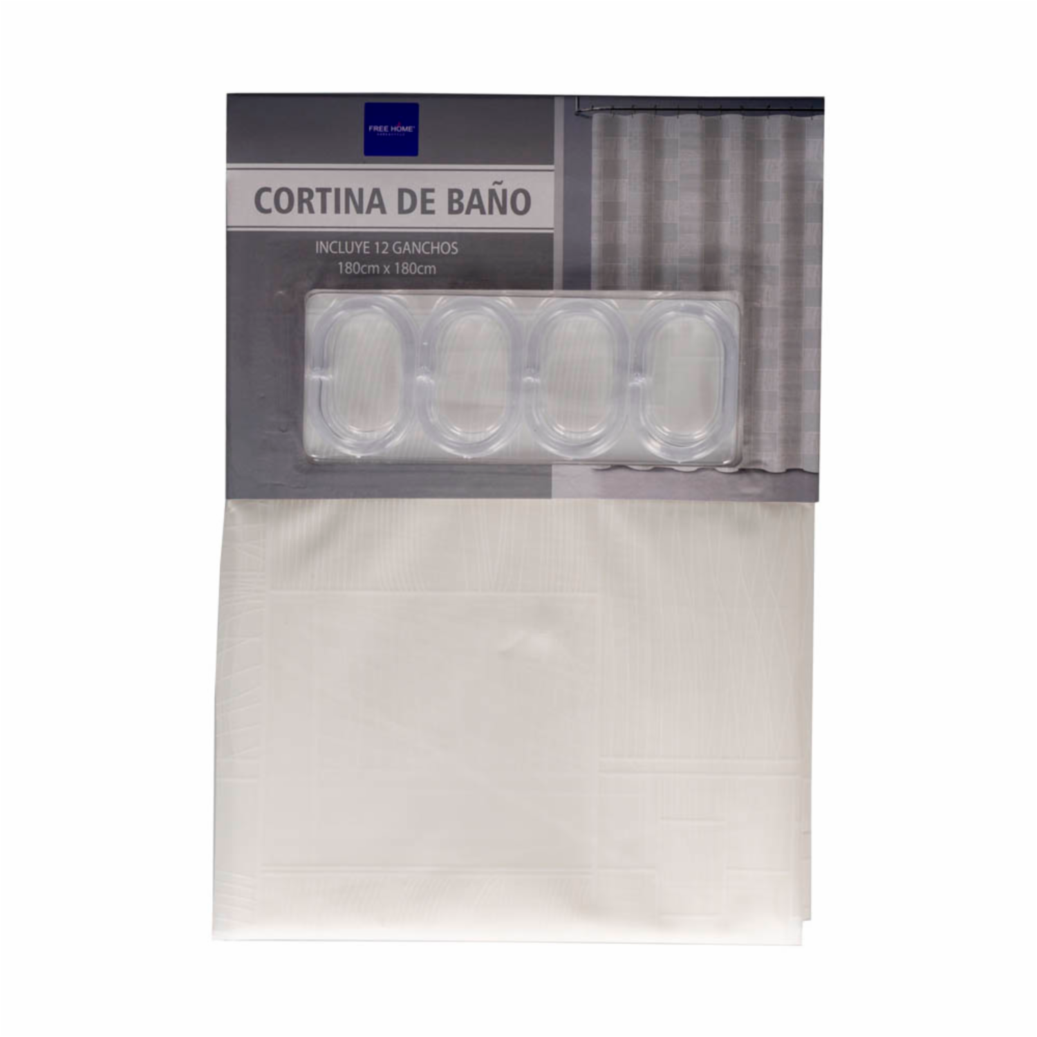 Cortina De Baño Diseño Cuadrícula Tono Grises FREE HOME 180 X 180 Cm