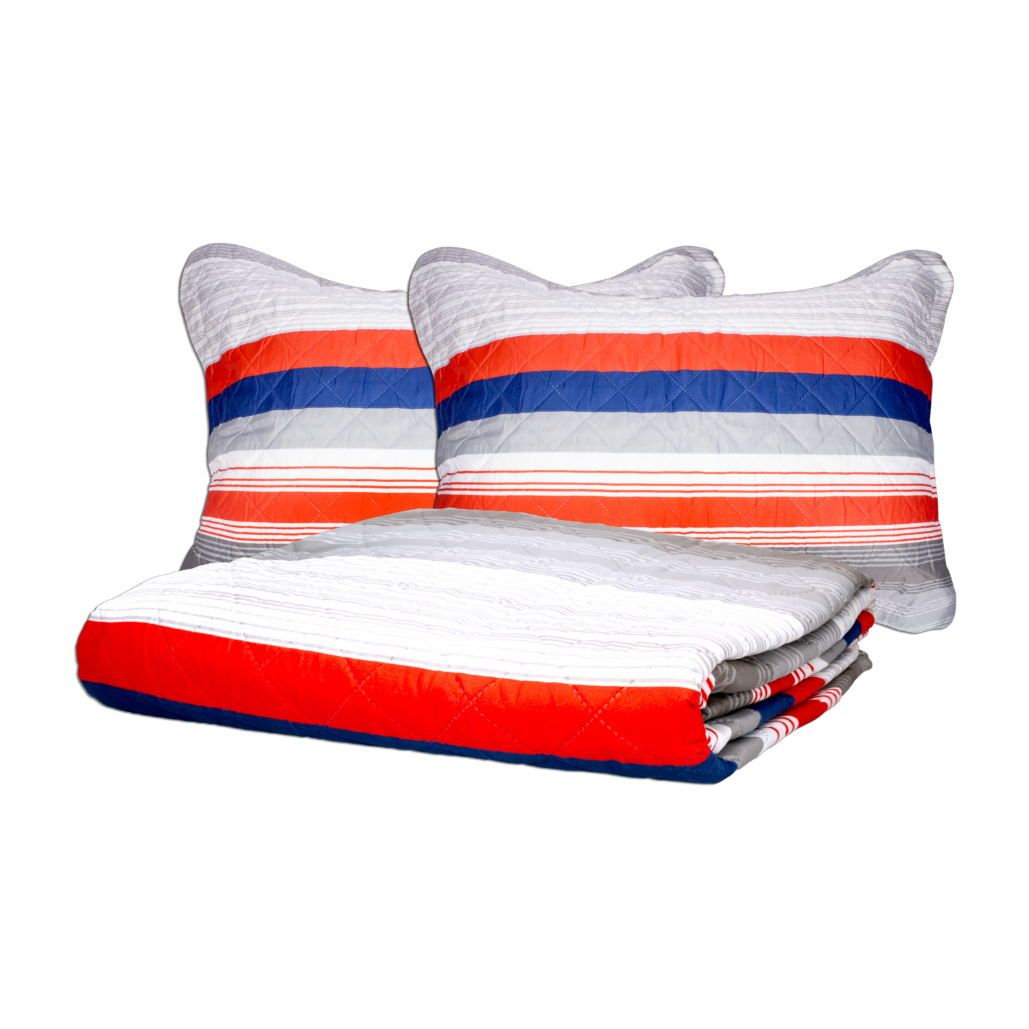 Cubrecama Patchwork Franjas Rojo Gris FREE HOME 2 Plazas
