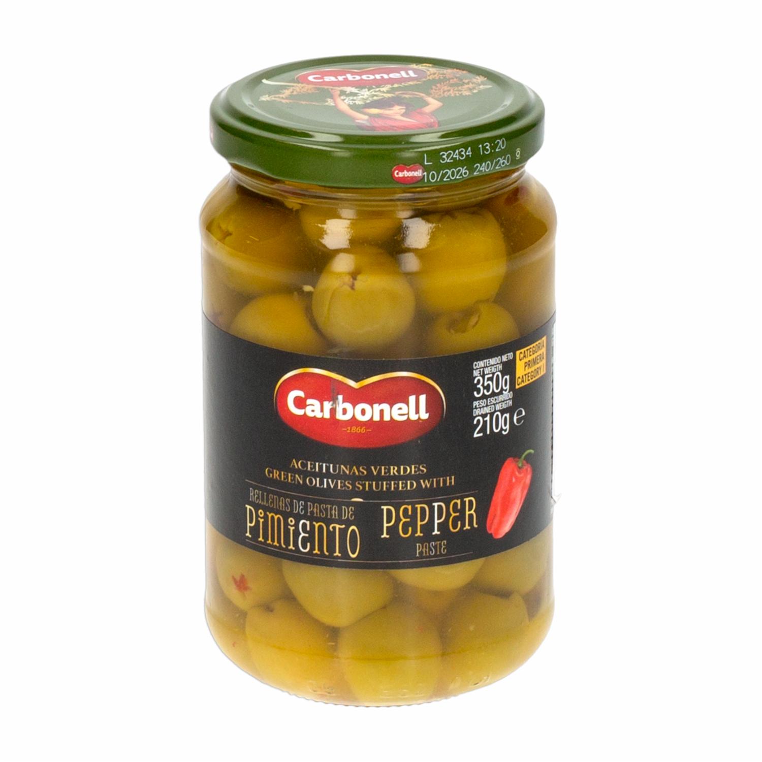 Aceitunas Verdes Con Relleno De Pimiento CARBONELL 350 G