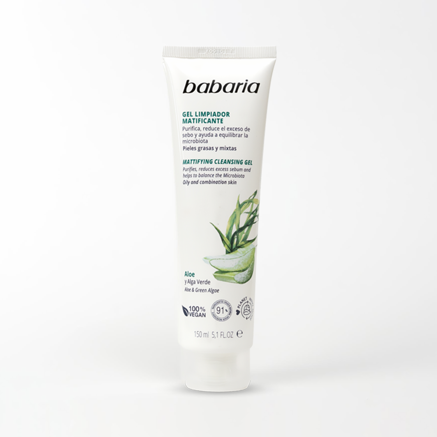 Limpiador Facial En Gel Matificante Con Aloe Vera Y Alga Verde BABARIA 150 Ml