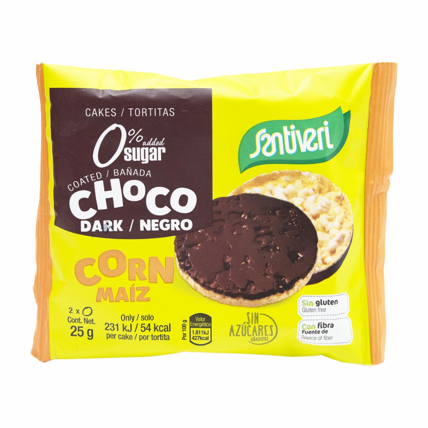 Tortas De Maiz Bañadas en chocolate con leche sin azúcar SANTIVERI 25 G
