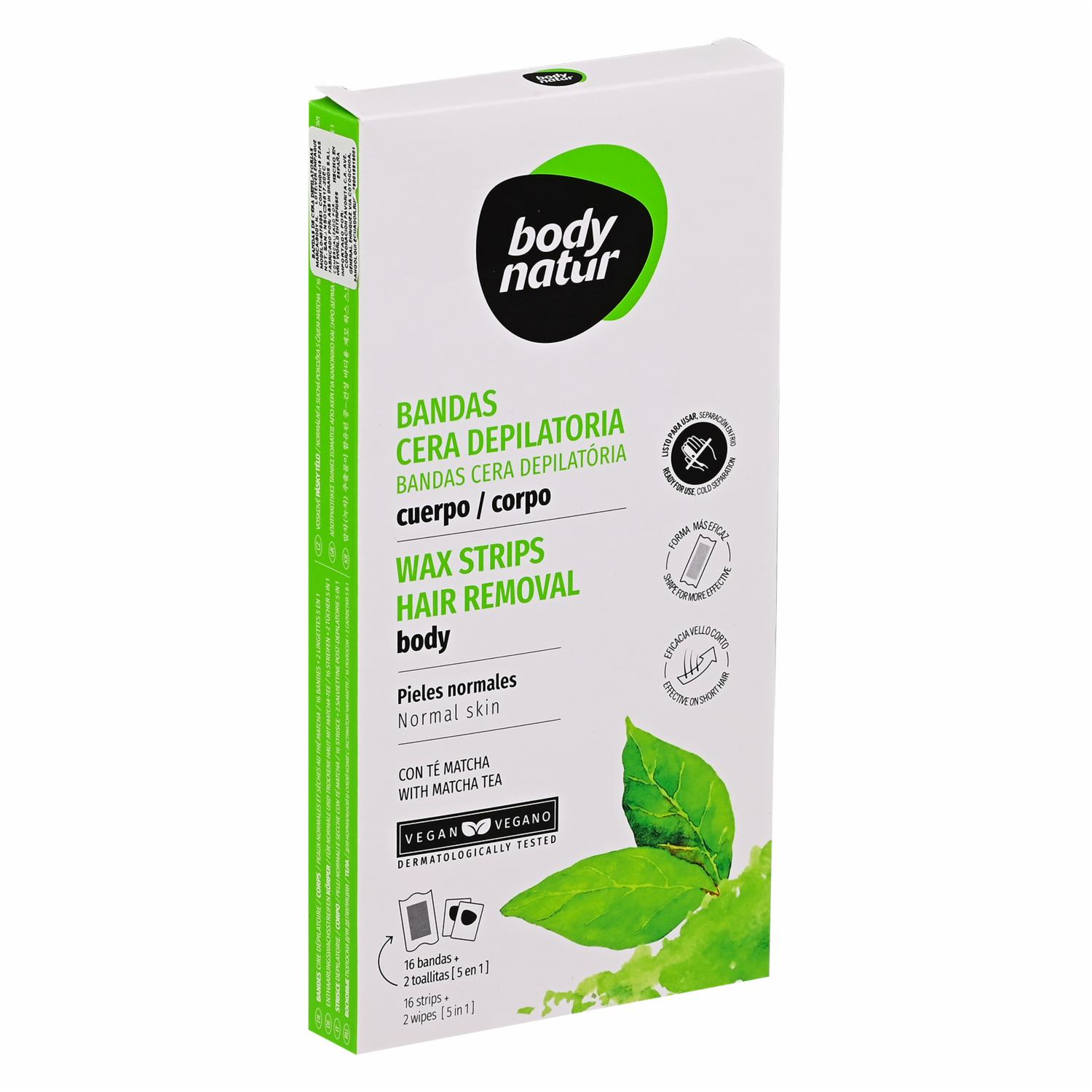 Bandas Depilatorias Piel Normal Y Seca Con Té Matcha BODY NATUR Pack X16