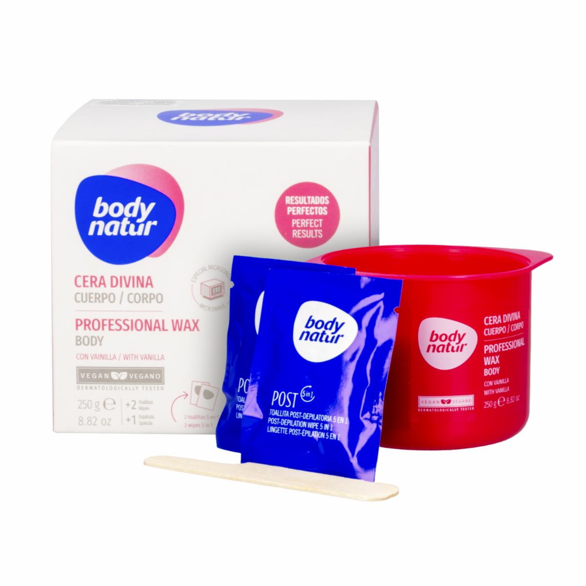 Cera Depiladora Profesional Con Vainilla + Toallitas Post Depilatorias BODY NATUR 250 G
