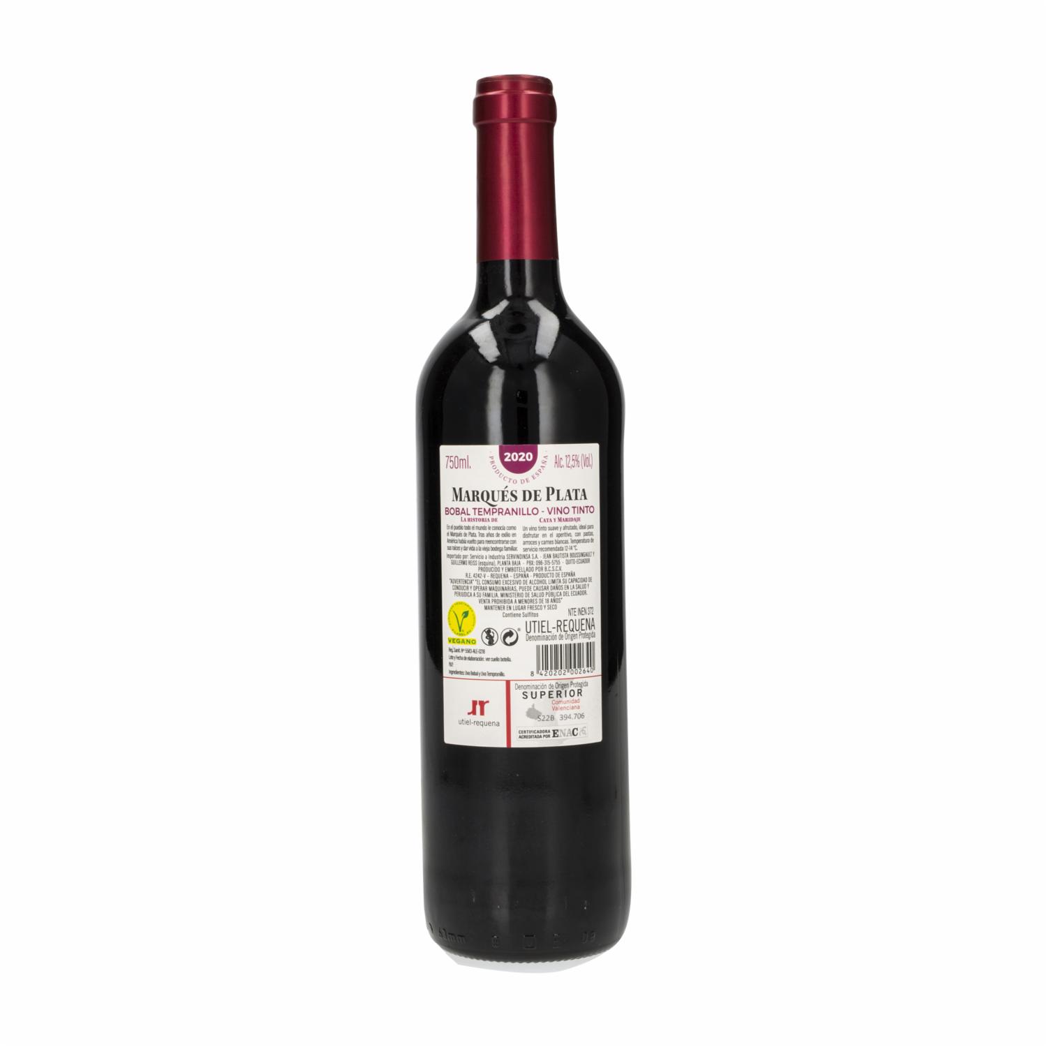 Vino Tinto Tempranillo Español MarquÉs De Plata 750 Ml