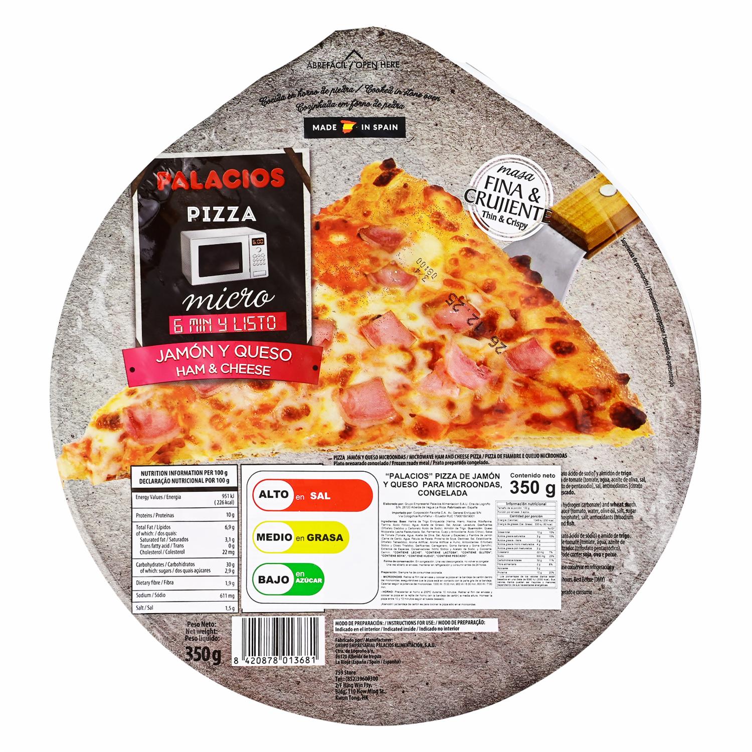 Pizza De Jamón Y Queso PALACIOS 350 g