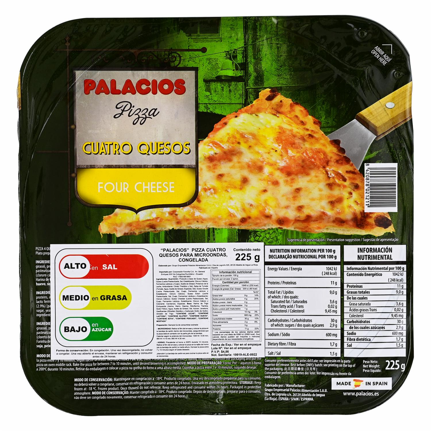 Pizza Cuatro Quesos PALACIOS 225 g