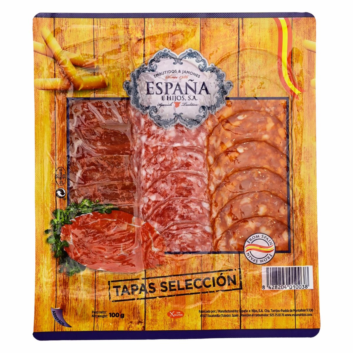 Tapas De Jamón Serrano Chorizo Rojo Salchichón Extra MIGUEL ESPAÑA E HIJOS 100 G