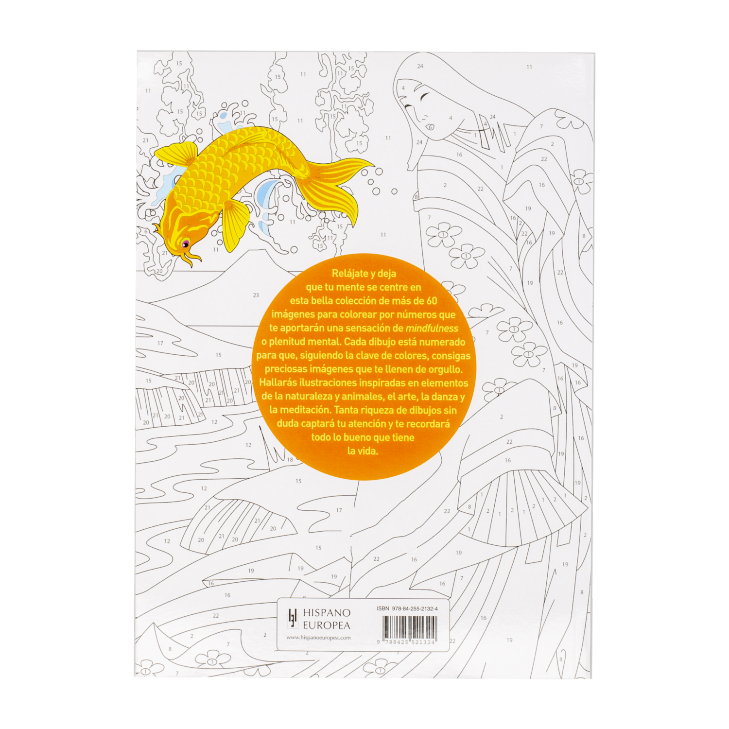 Libro Colorea Por Números Para Mindfulness HISPANO EUROPEA 70 Páginas