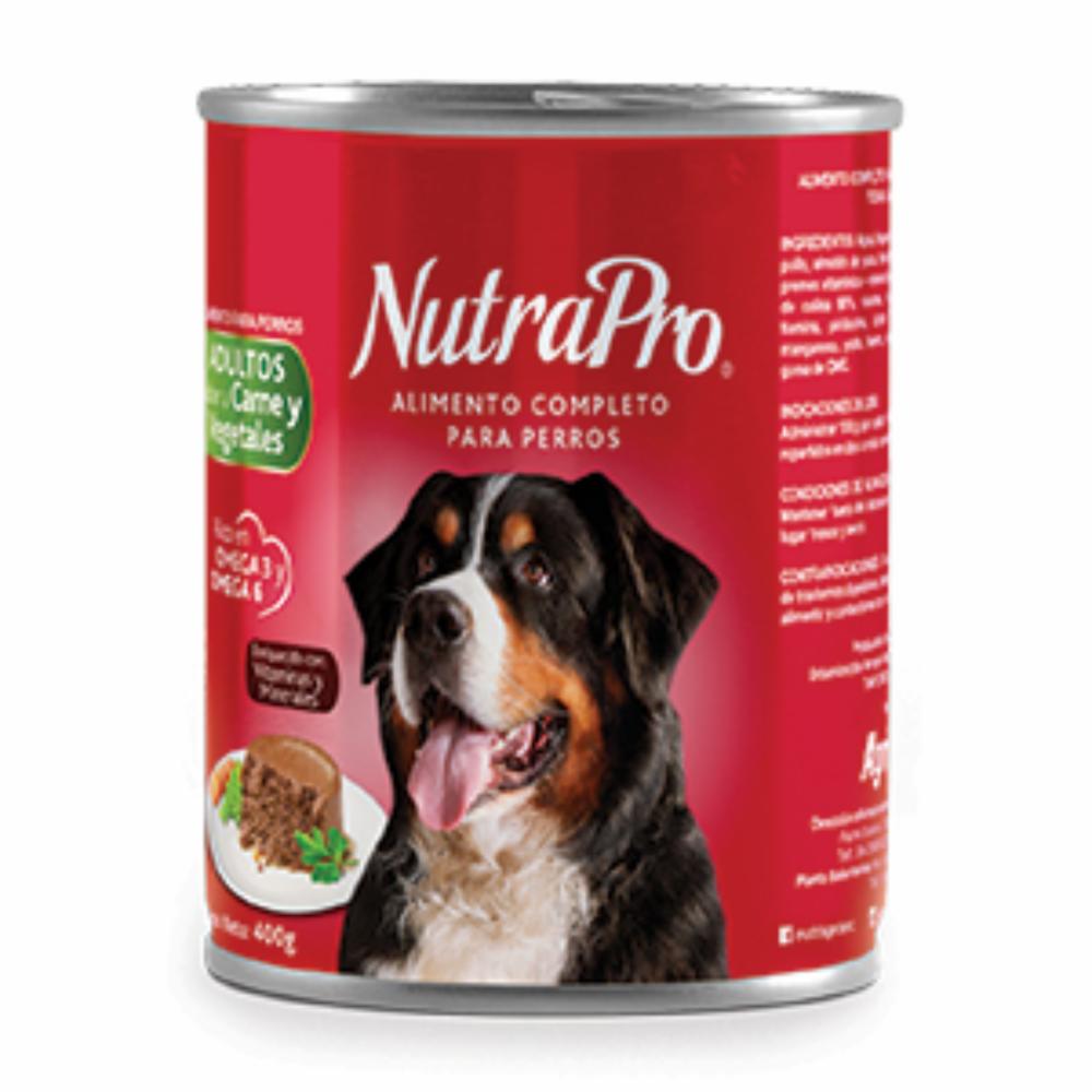 Alimento Para Perros Húmedo Adulto Sabor A Carne Y Vegetales En Lata NUTRAPRO 400 G