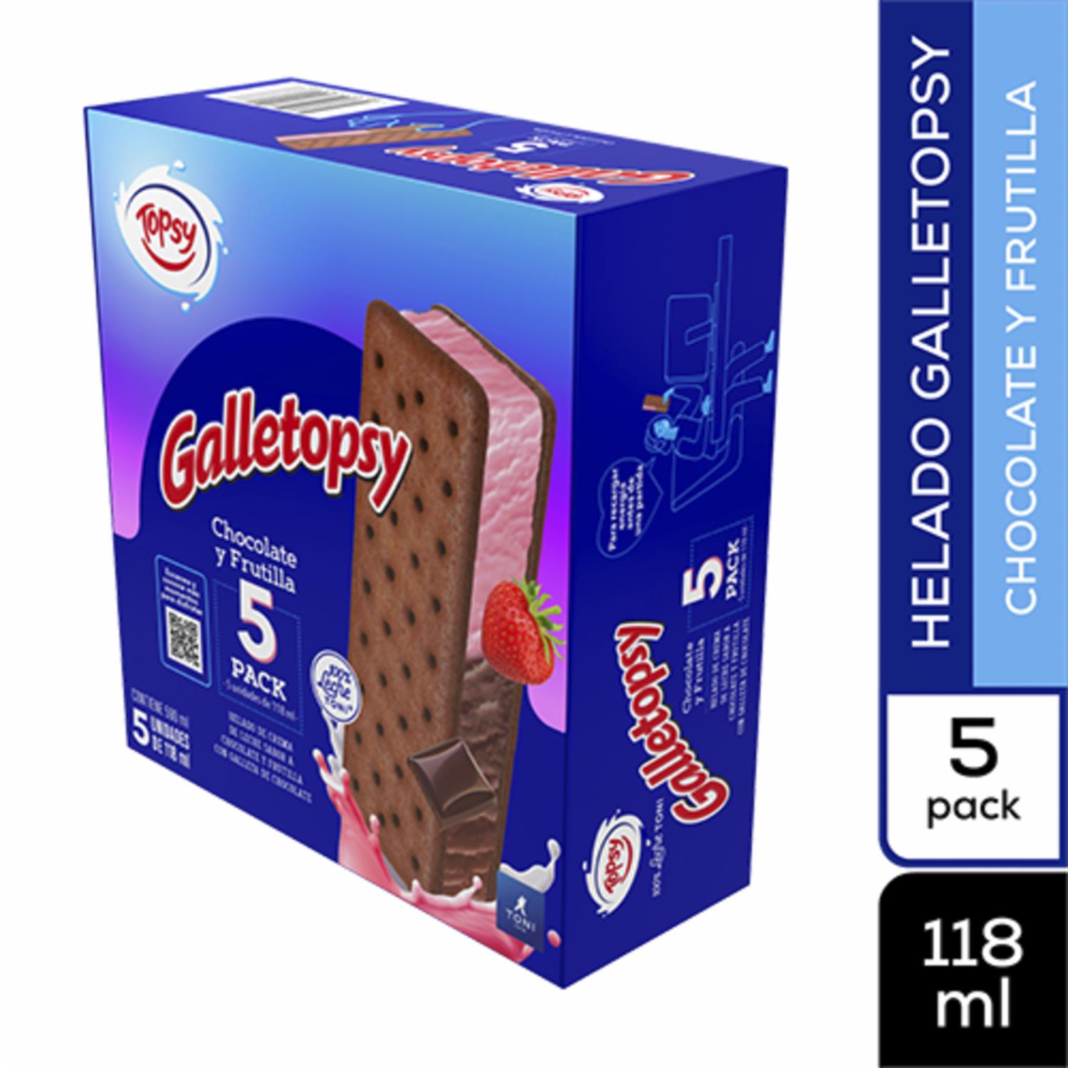 Helado Galleta Fresa Chocolate TOPSY 5 x 118ml