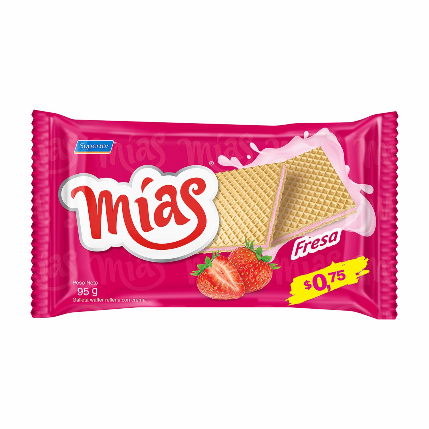 Galletas Dulces Waffer Sabor A Fresa MÍAS 95 G